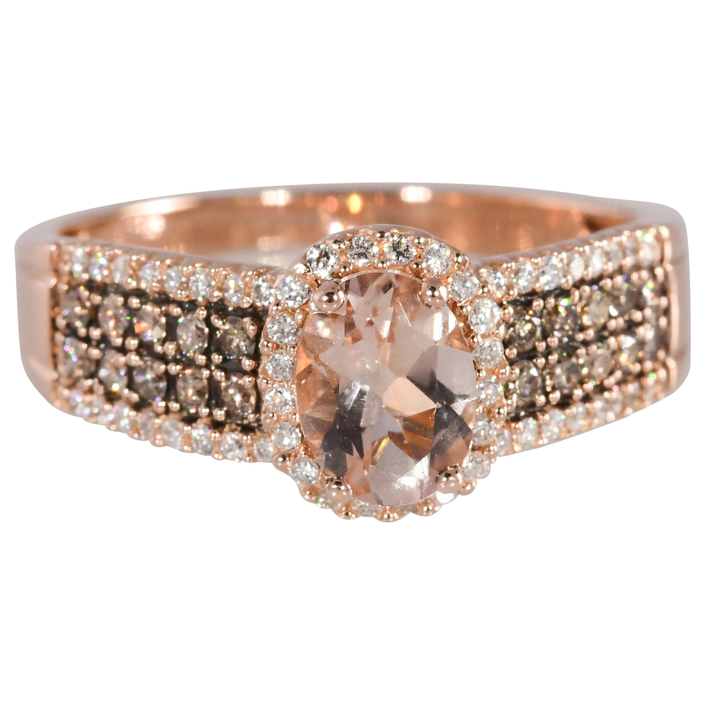 LeVian Morganite with .50 CTW Chocolate and White Diamond Rose Gold Ring 14K