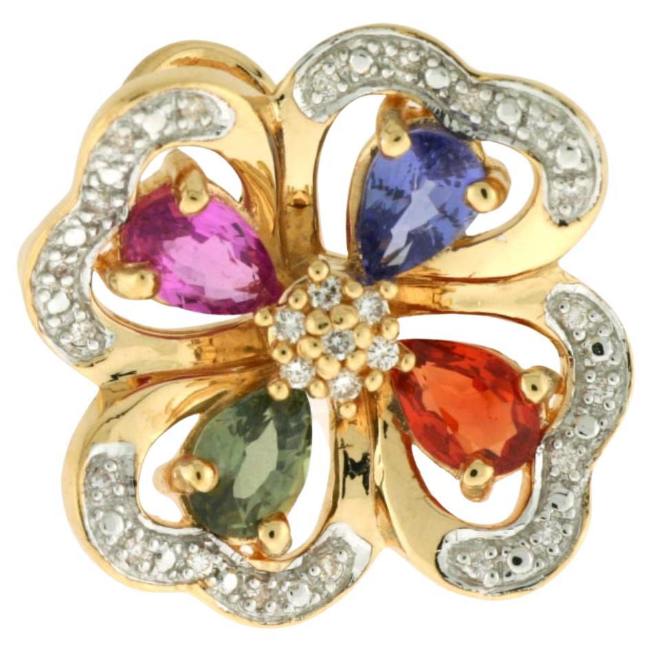 LeVian Multi-Color Sapphire and Diamond Pendant in 14K Rose Gold For Sale