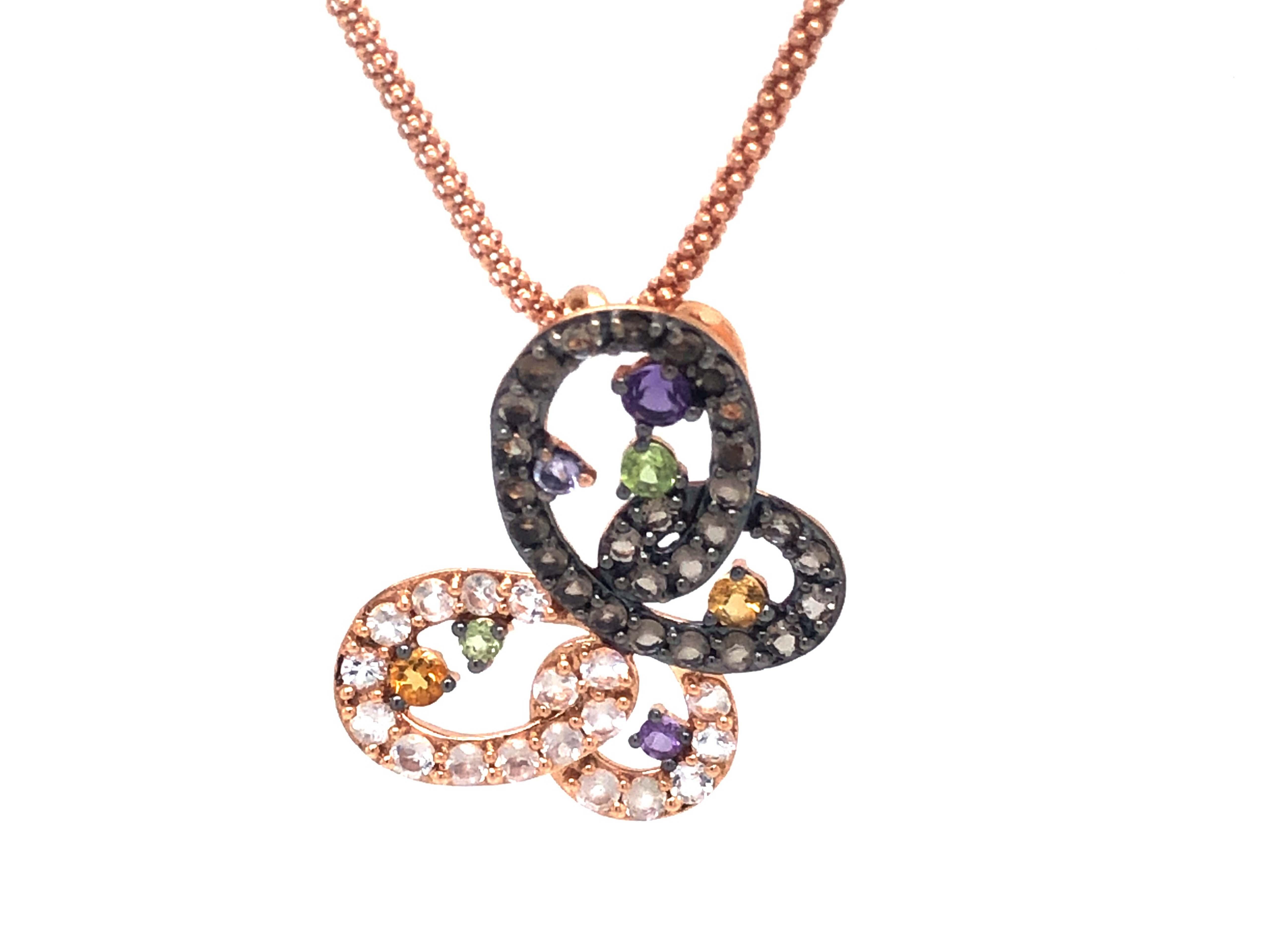 LeVian Multi Gemstone Butterfly Necklace in 14K Rose Gold For Sale 4