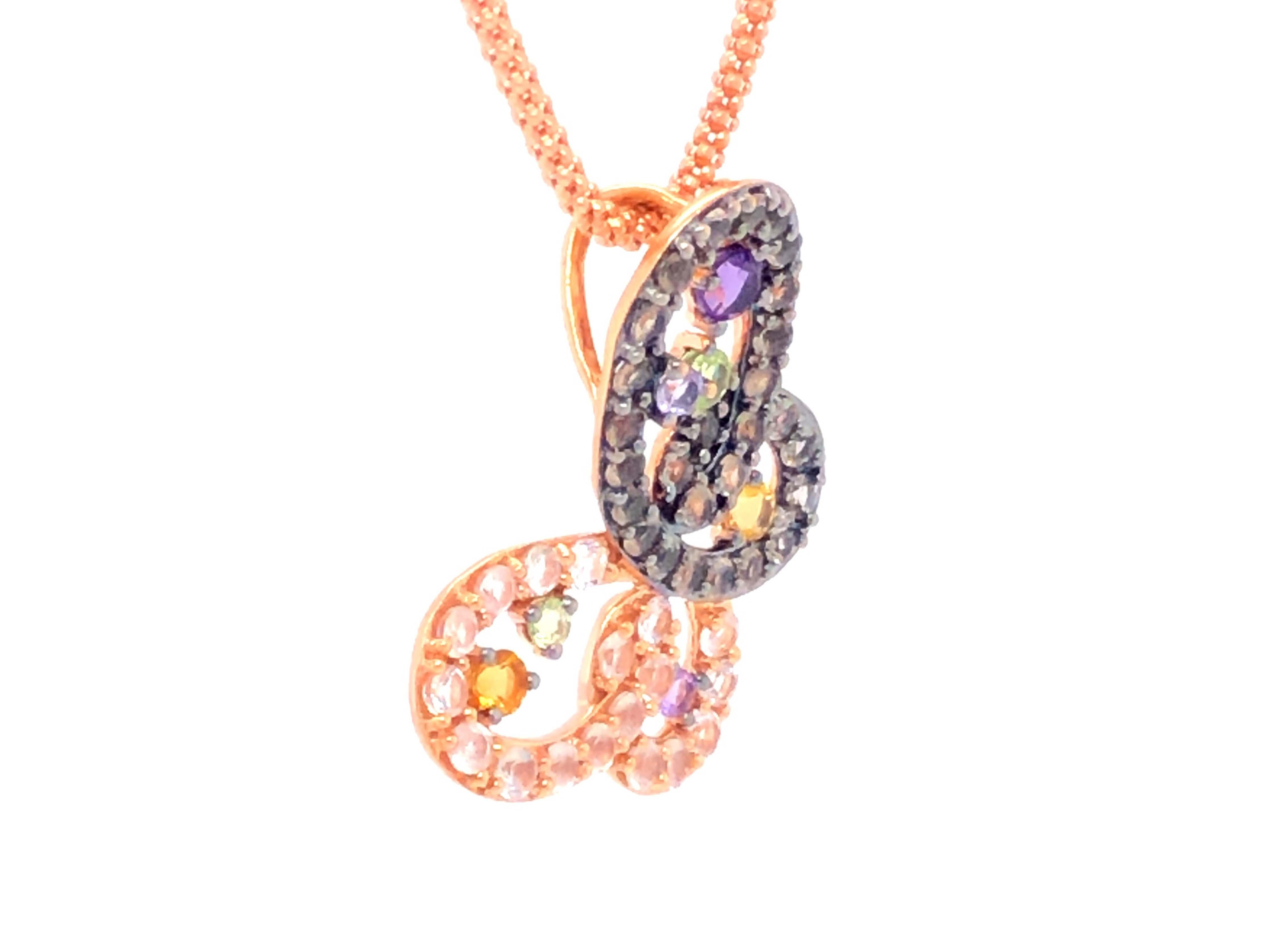 Modern LeVian Multi Gemstone Butterfly Necklace in 14K Rose Gold For Sale