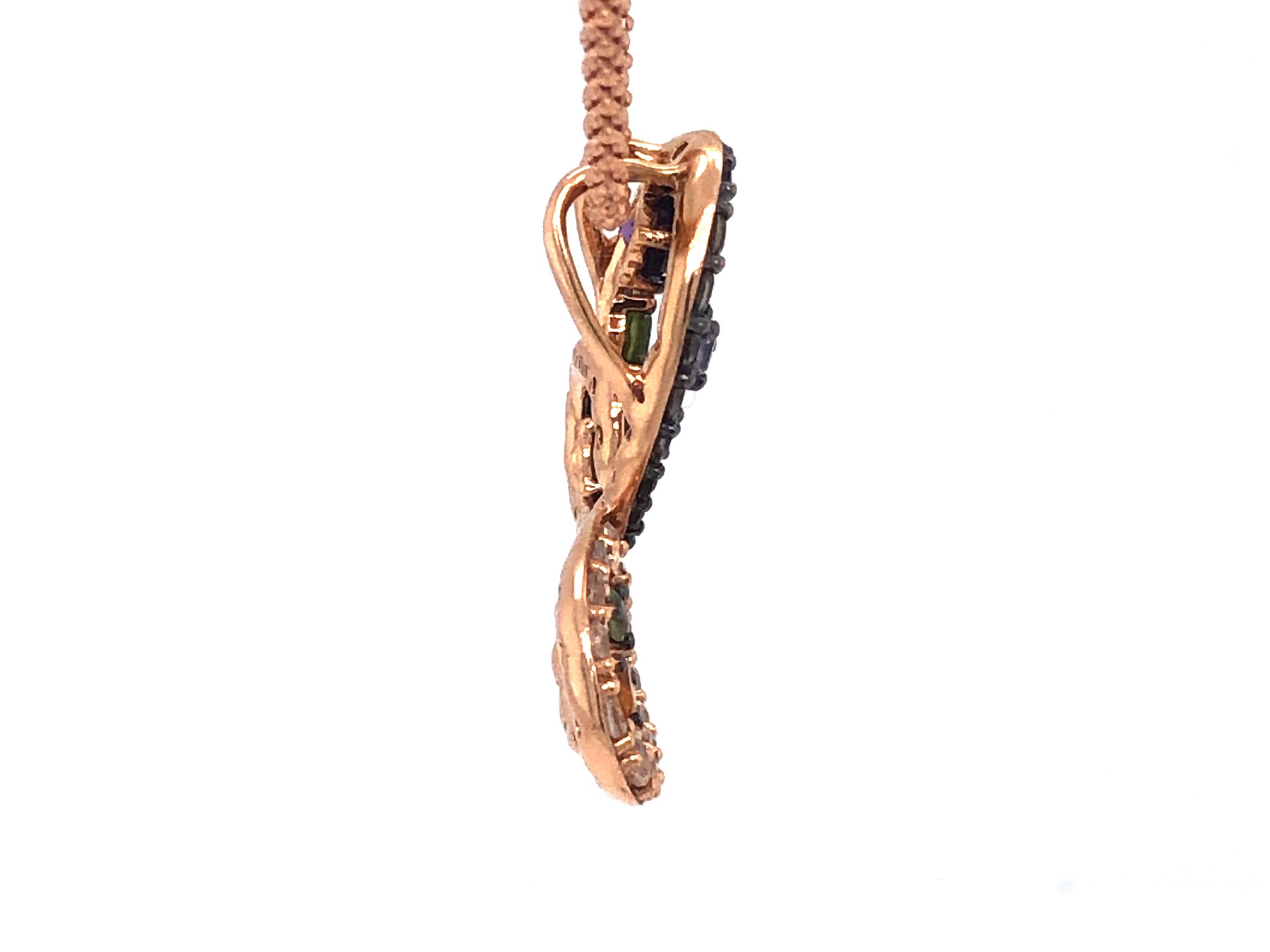 Women's or Men's LeVian Multi Gemstone Butterfly Necklace in 14K Rose Gold For Sale