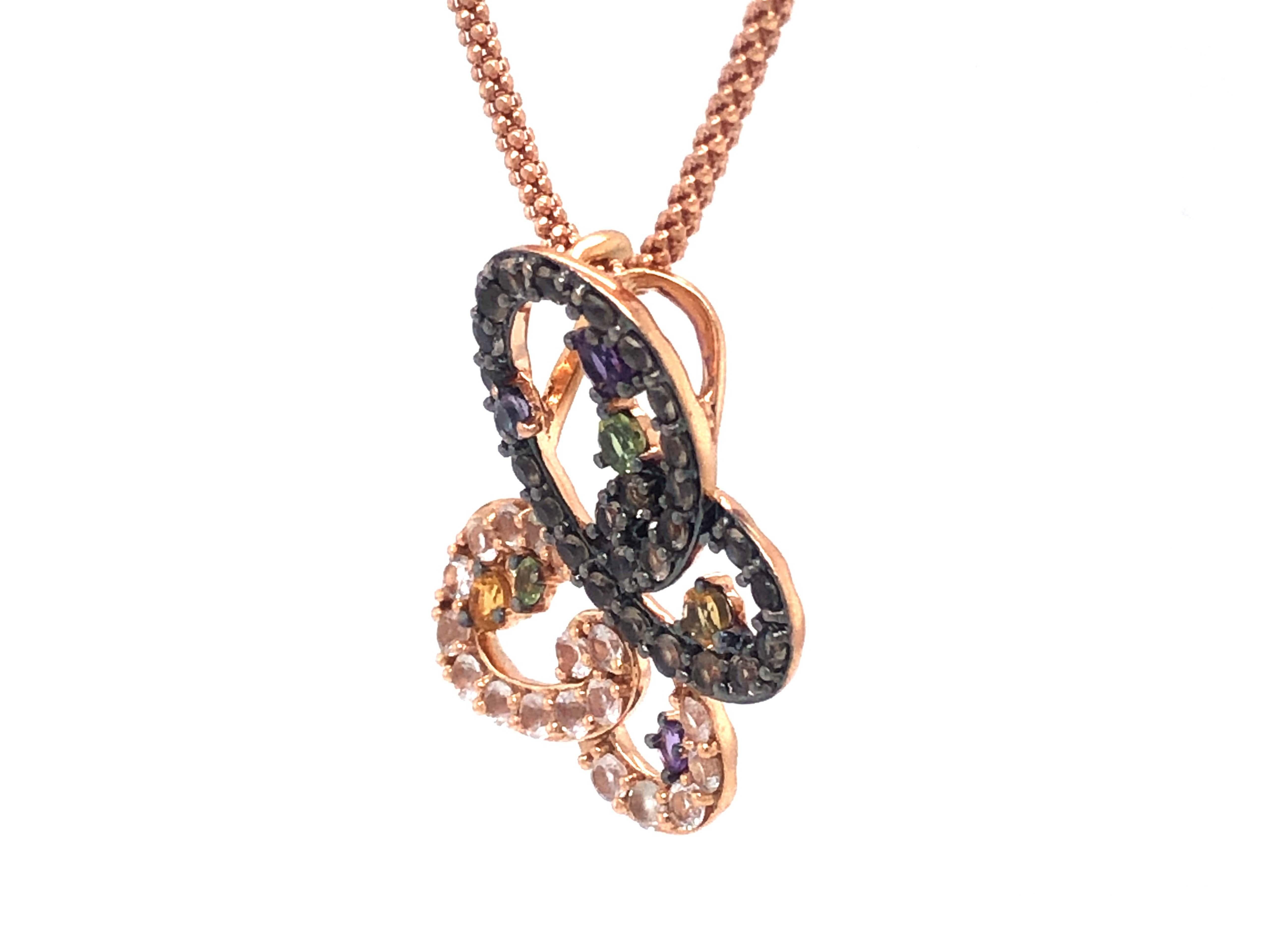 LeVian Multi Gemstone Butterfly Necklace in 14K Rose Gold For Sale 3
