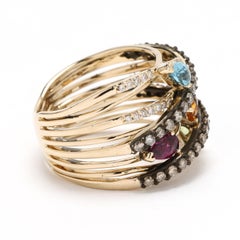 LeVian Multi Stone Layered Statement Ring, 14k Yellow Gold, Ring Size 7