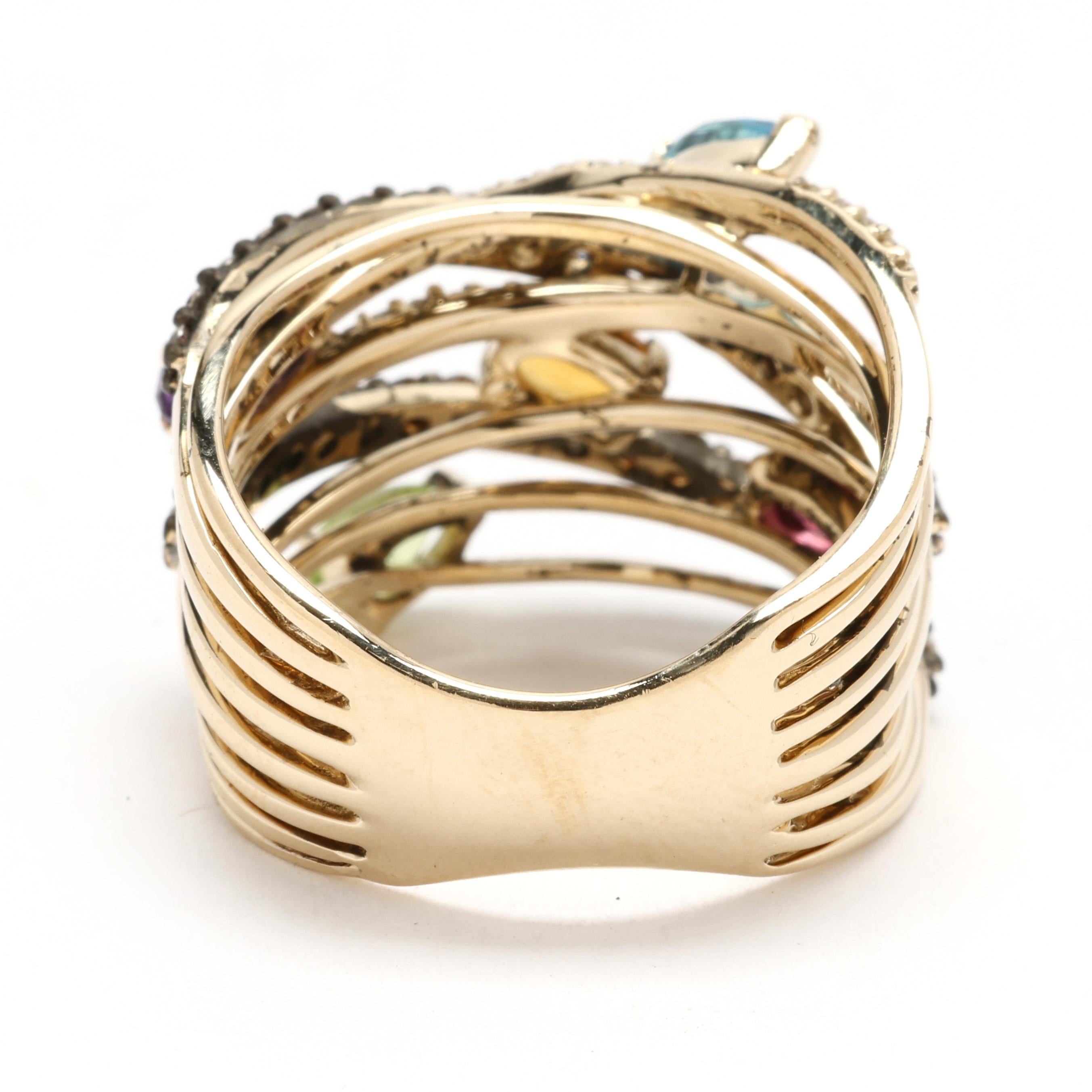 Oval Cut LeVian Multi Stone Layered Statement Ring, 14k Yellow Gold, Ring Size 7