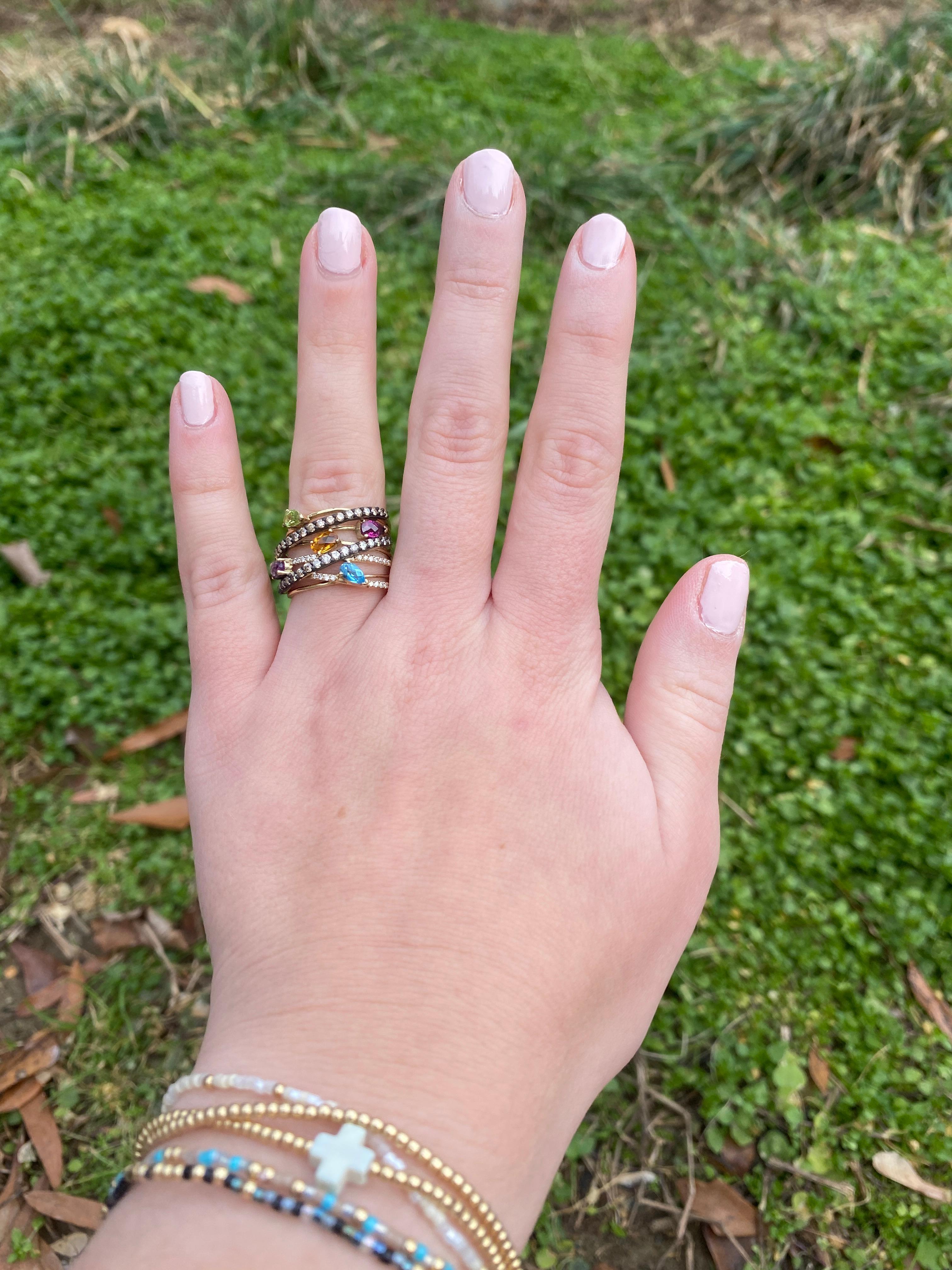 LeVian Multi Stone Layered Statement Ring, 14k Yellow Gold, Ring Size 7 1