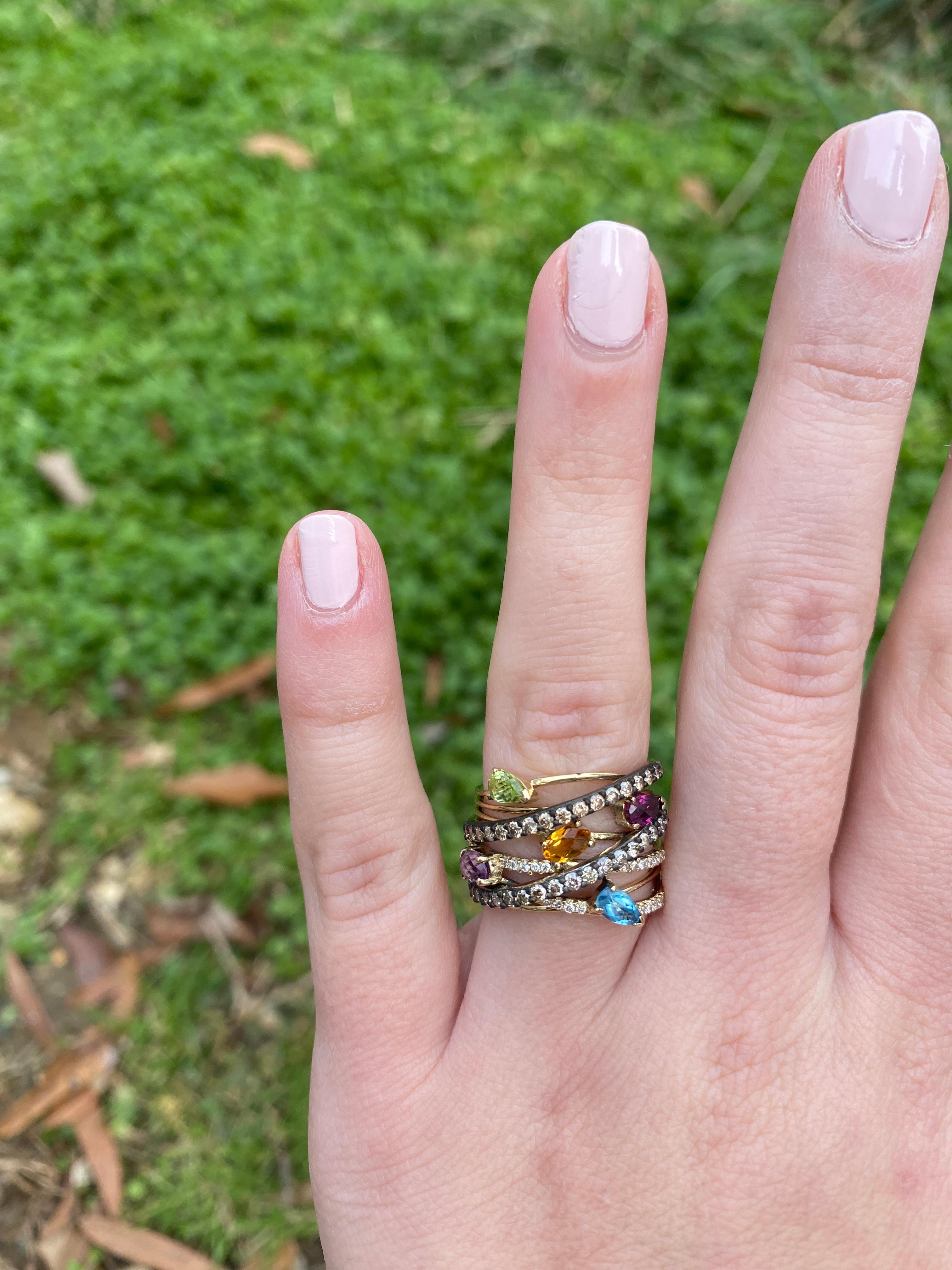 LeVian Multi Stone Layered Statement Ring, 14k Yellow Gold, Ring Size 7 2