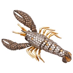 Retro Levian Multigem Lobster Pin Brooch, Sterling Silver and 18 Karat Gold