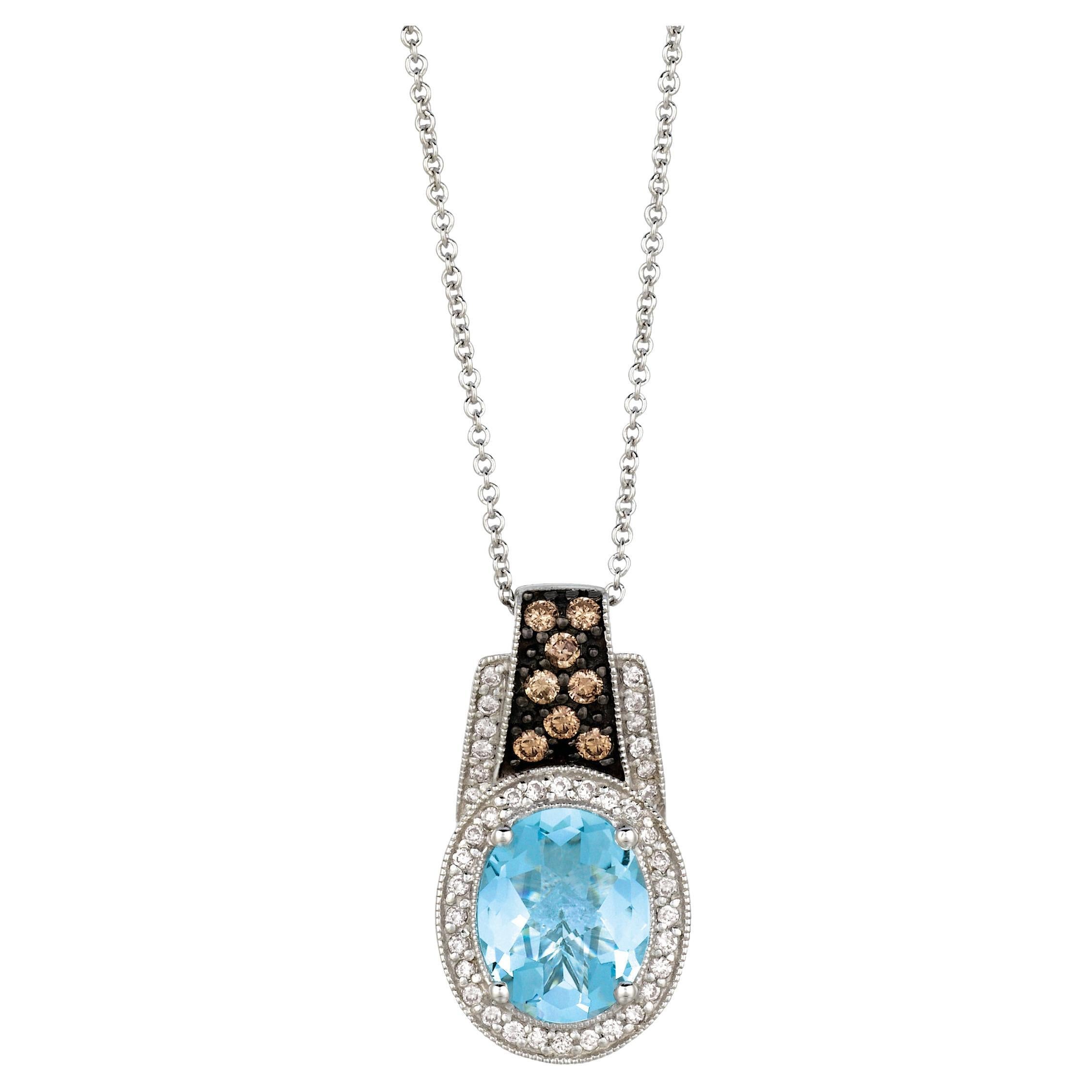 LeVian Necklace Aquamarine in 14K White Gold Pendant Aqua Oval 2 3/8 Cts For Sale