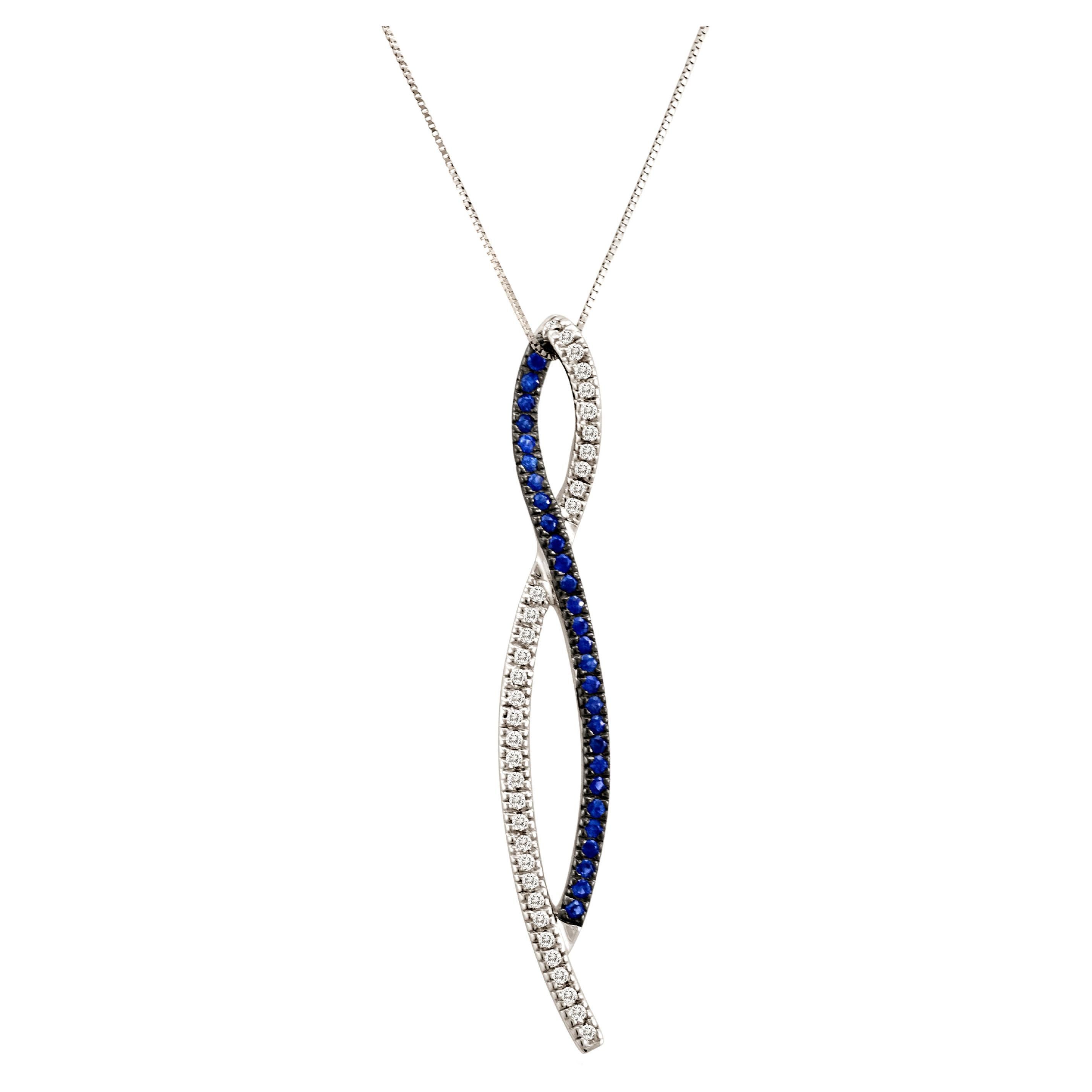 LeVian Halskette Saphir in 14K Weißgold mit blauem runden 1/2 Karat Anhänger Halskette
