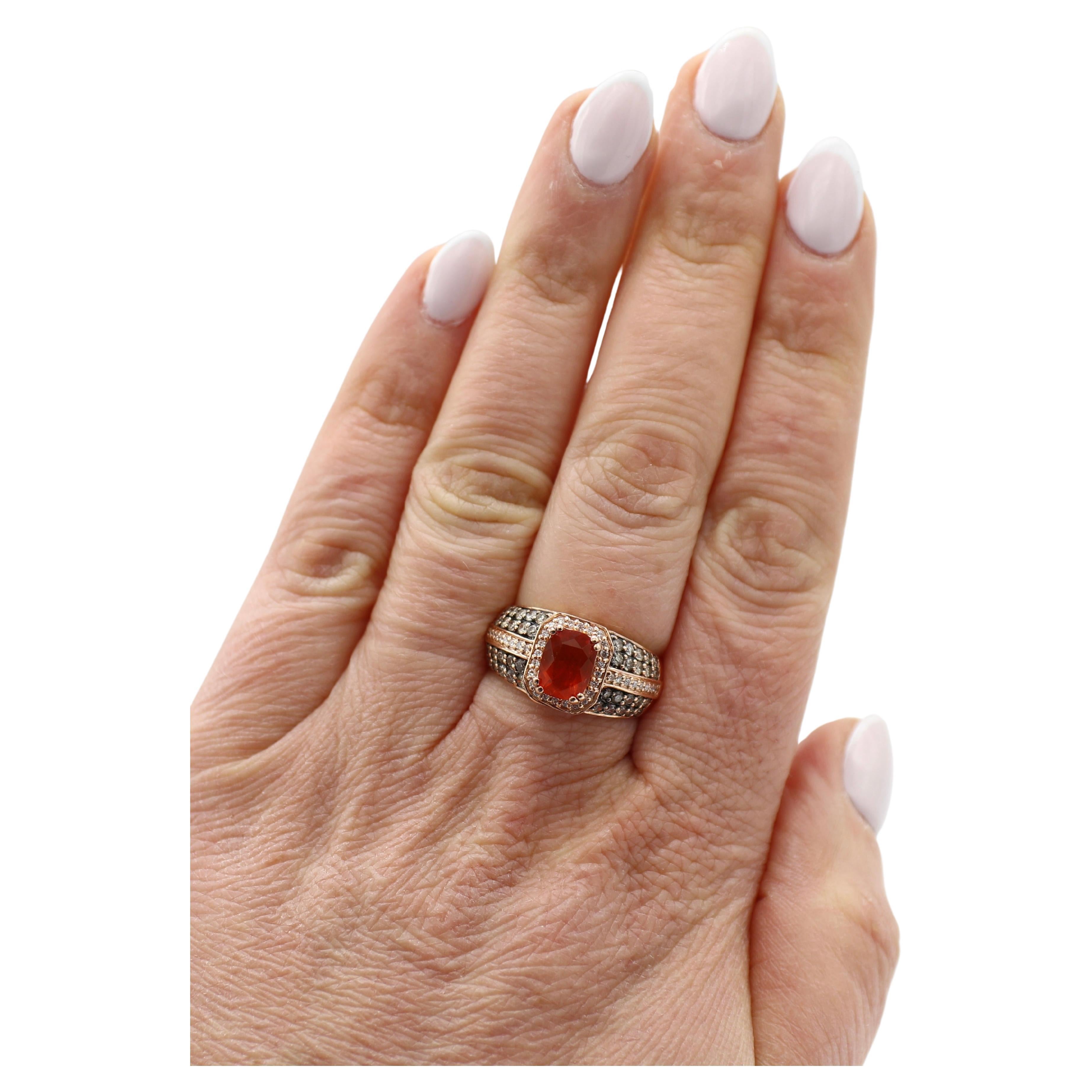 Women's LeVian Neon Tangerine Fire Opal & Natural Diamond Gold Halo Cocktail Ring  For Sale