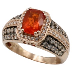 LeVian Neon Tangerine Feueropal & natürlicher Diamant Gold Halo Cocktail-Ring 