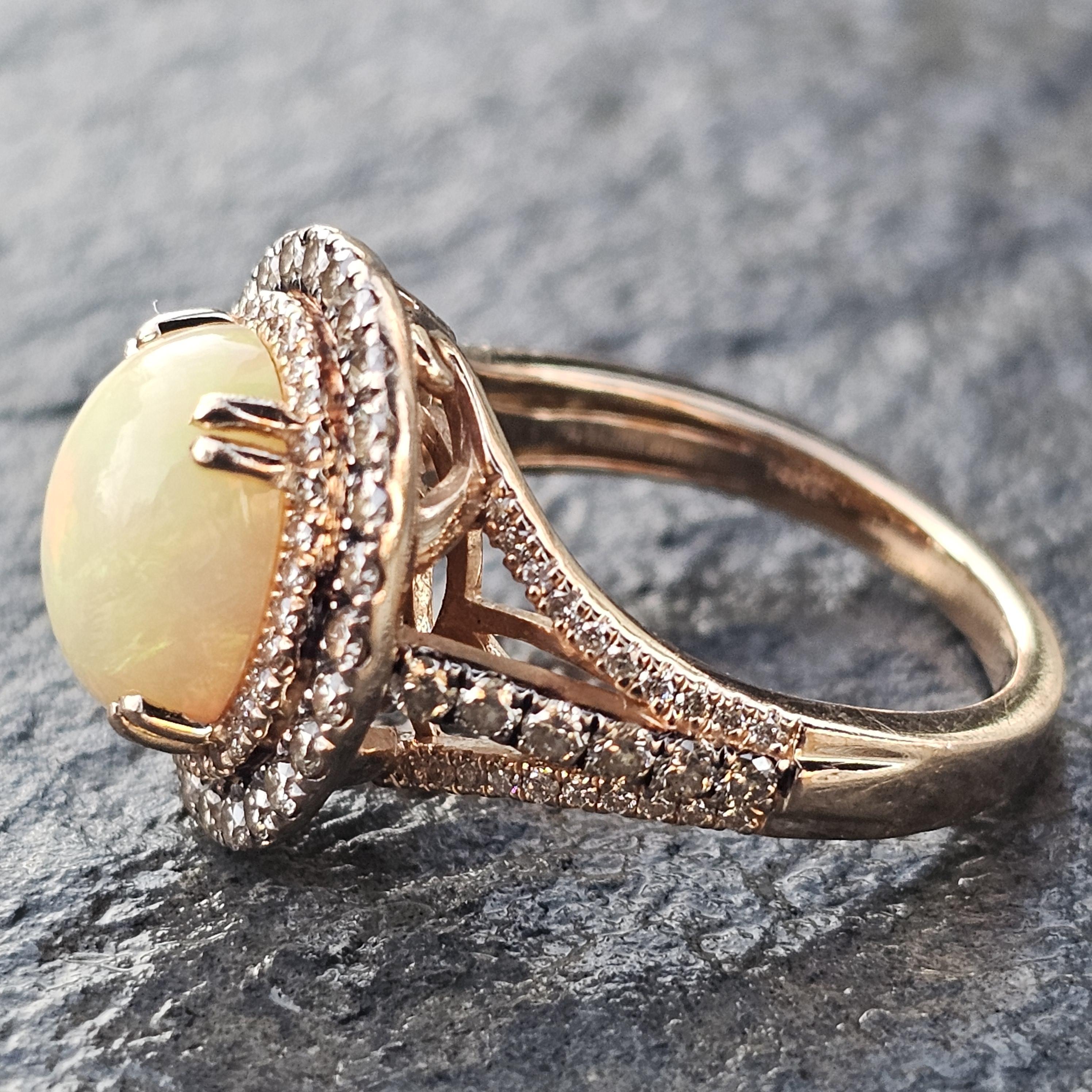 Levian Opal Diamond Double Halo Ring 14k Rose Gold 6.9g sz 7 en vente 6