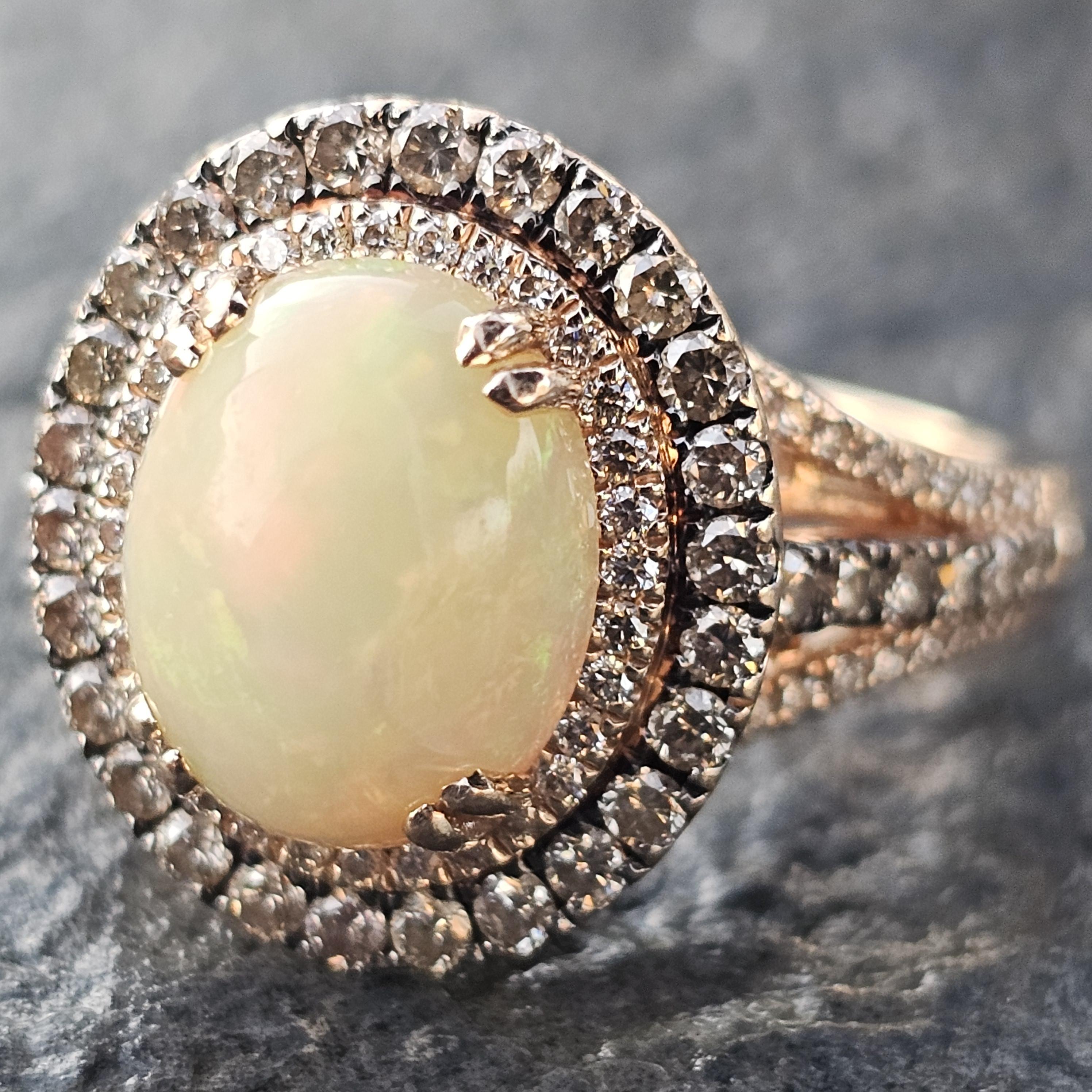 Levian Opal Diamond Double Halo Ring 14k Rose Gold 6.9g sz 7 Bon état - En vente à Northbrook, IL