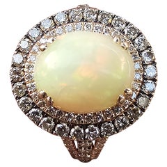 Anello Levian Opale Diamante Doppio Halo Oro Rosa 14k 6,9g sz 7