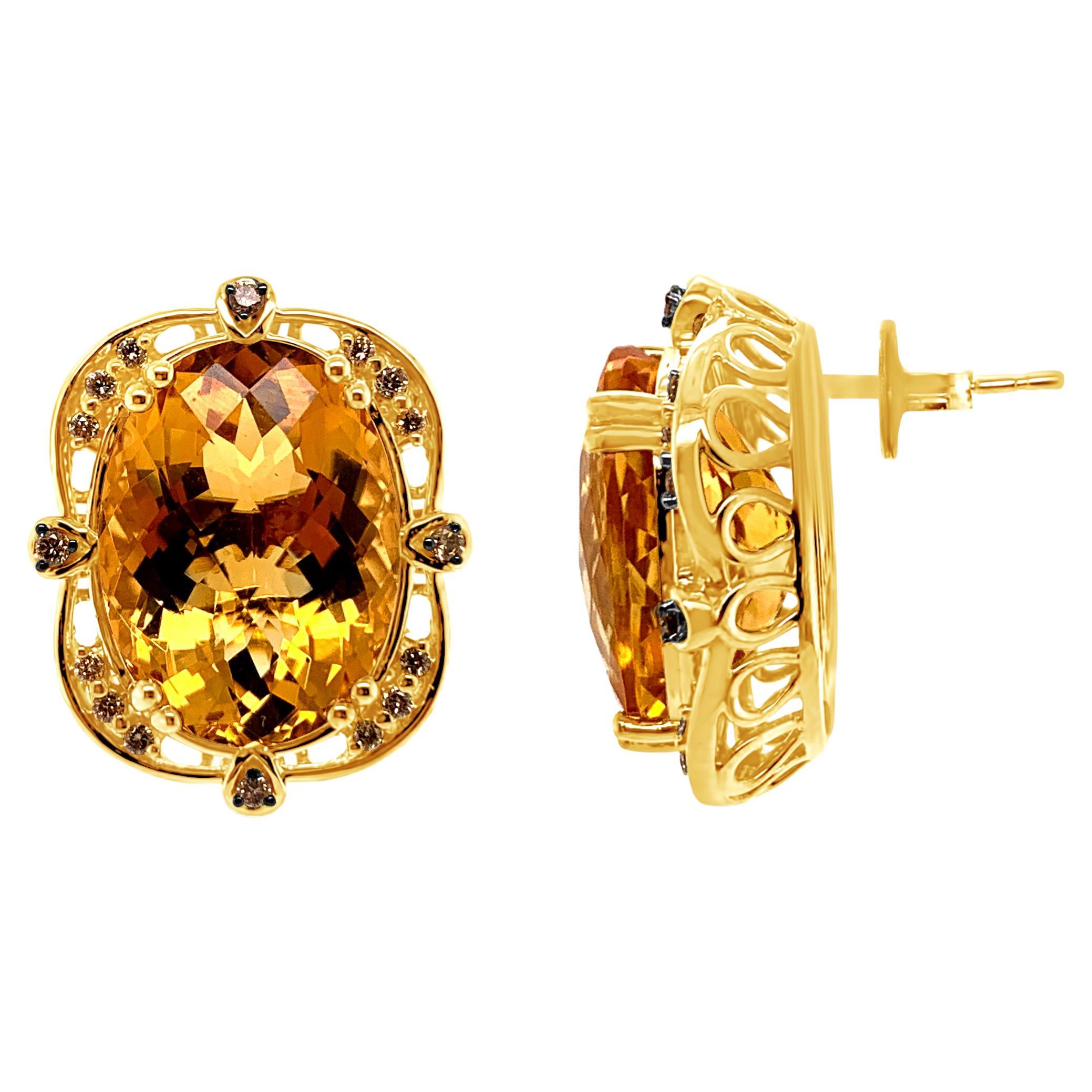 Levian Orange Citrine And Diamond Earrings In 14K Yellow Gold For Sale