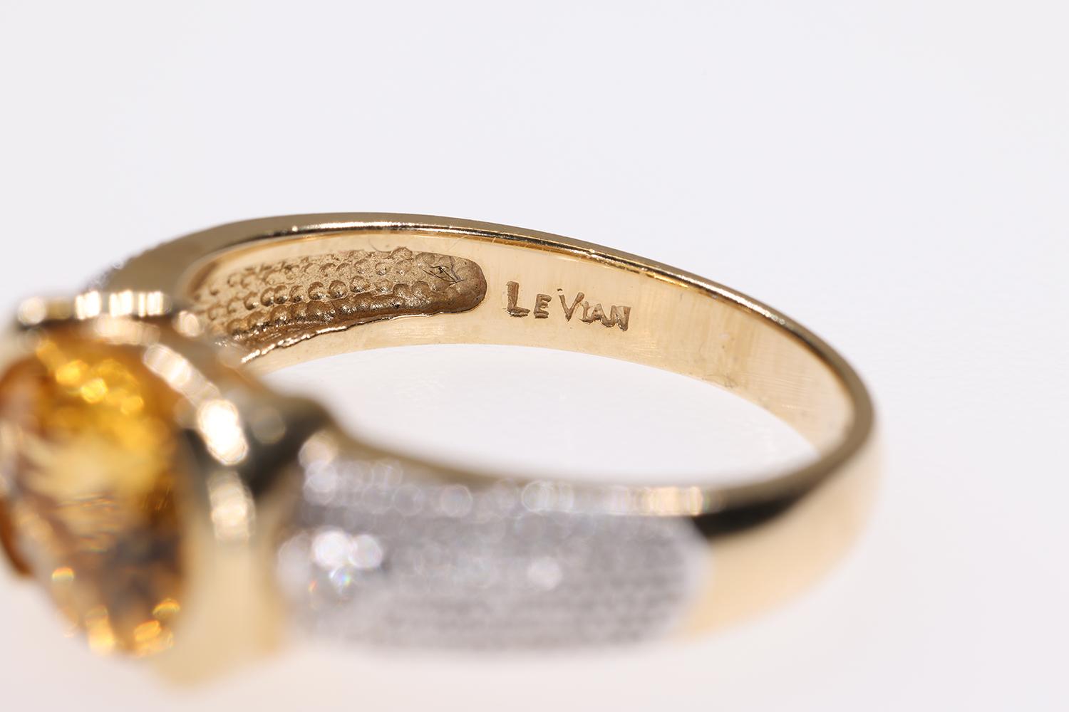 LeVian Orange Citrine Ring, Accented Diamond Shank, 14K Yellow and White Gold In Good Condition For Sale In Manchester By The Sea, MA