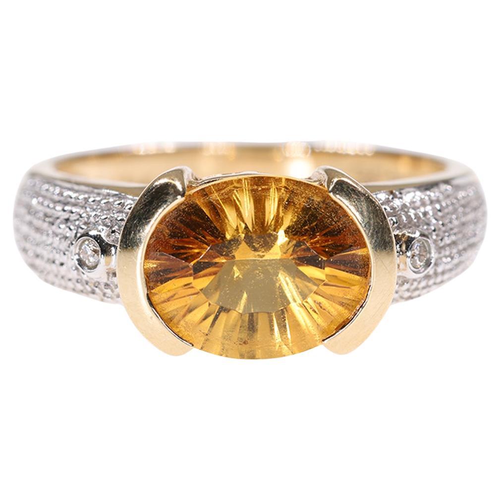 LeVian Orange Citrine Ring, Accented Diamond Shank, 14K Yellow and White Gold For Sale