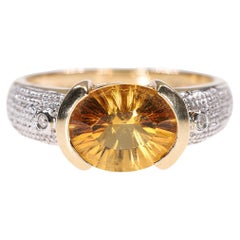 Vintage LeVian Orange Citrine Ring, Accented Diamond Shank, 14K Yellow and White Gold