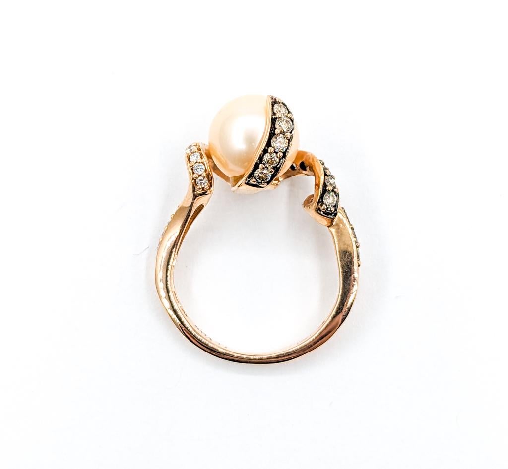 Contemporary Levian Pearl & Diamond Ring in Rose Gold For Sale