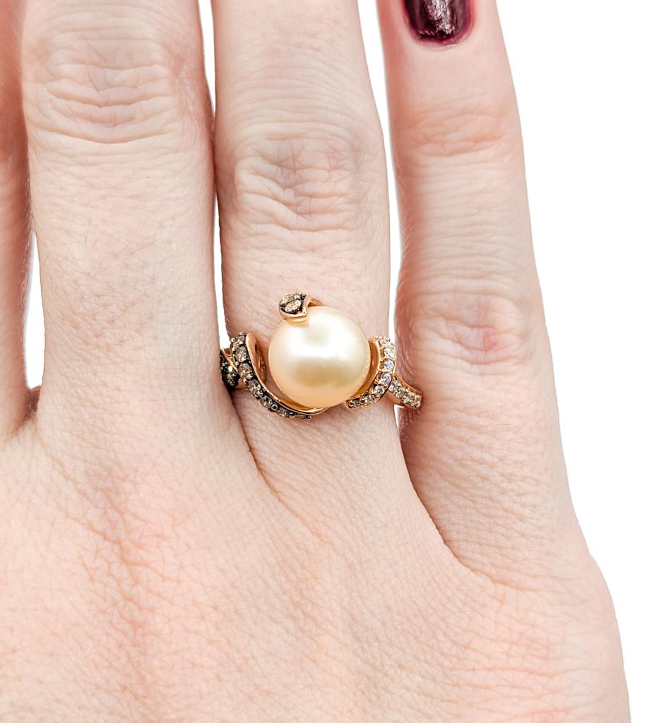 Rose Cut Levian Pearl & Diamond Ring in Rose Gold For Sale