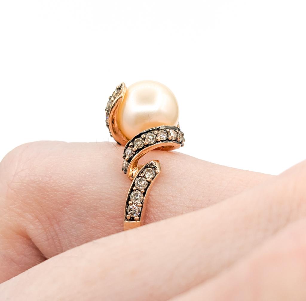Levian Pearl & Diamond Ring in Rose Gold In Excellent Condition For Sale In Bloomington, MN