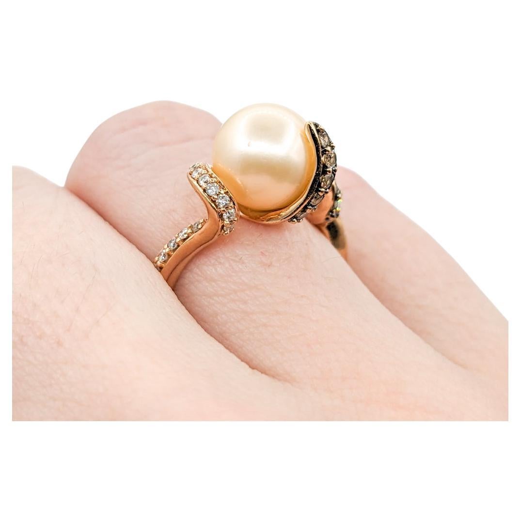 Levian Pearl & Diamond Ring in Rose Gold For Sale