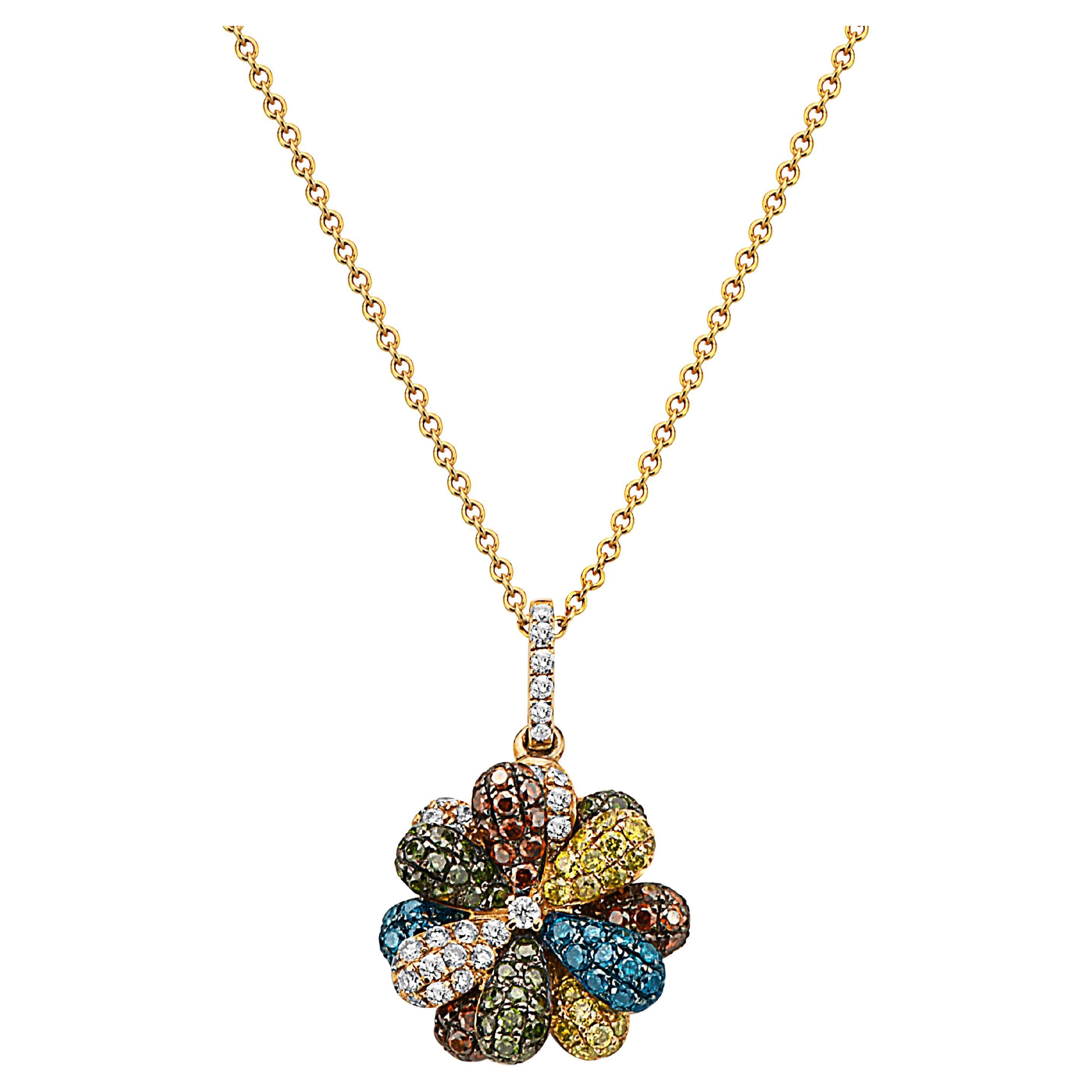 Ciondolo Le Vian con 1 carato di diamanti naturali bianchi, rossi, verdi, H. H. SI1, in oro giallo 14K