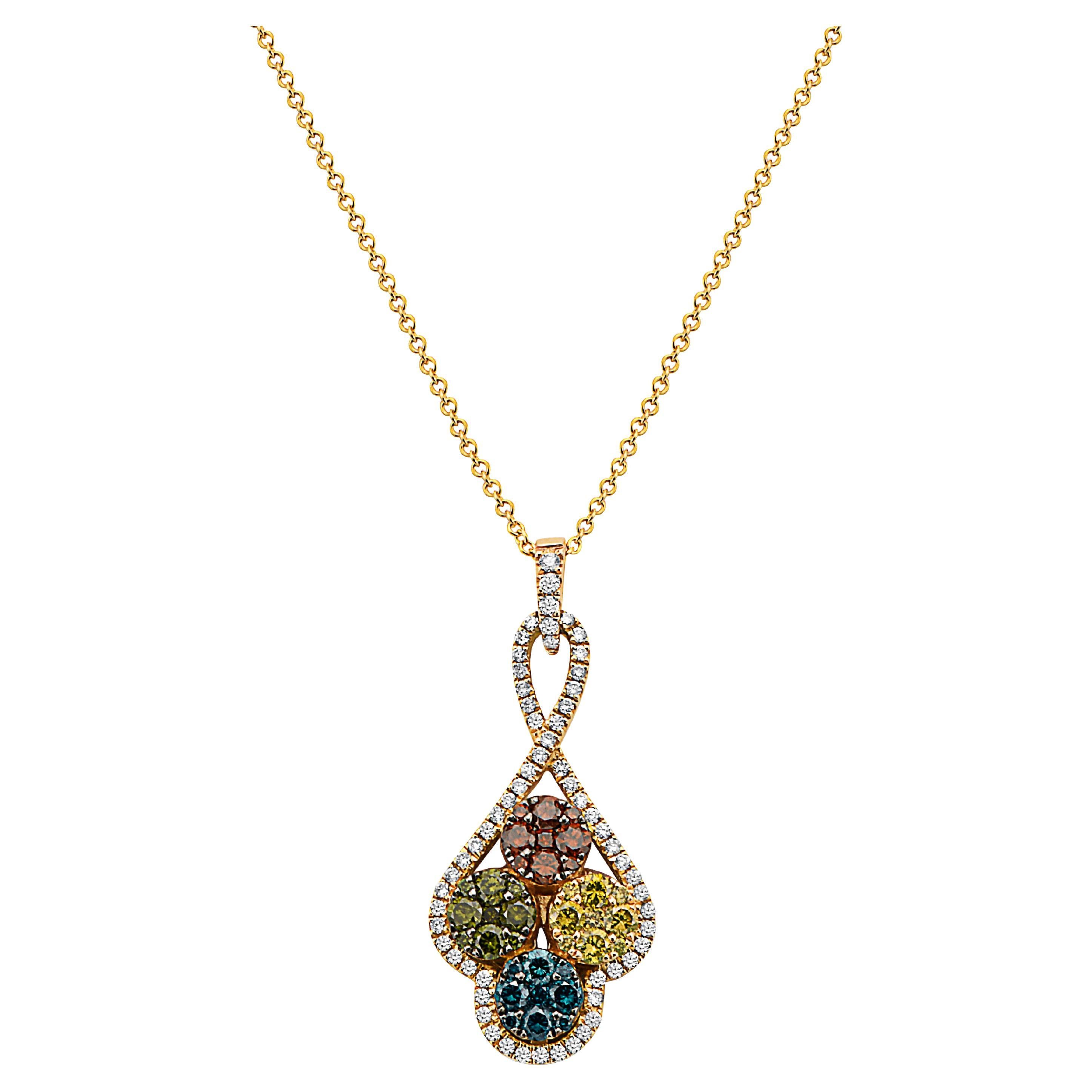 LeVian Pendant 7/8 Cts Blue Yellow and White Natural Diamonds in 14K Yellow Gold For Sale