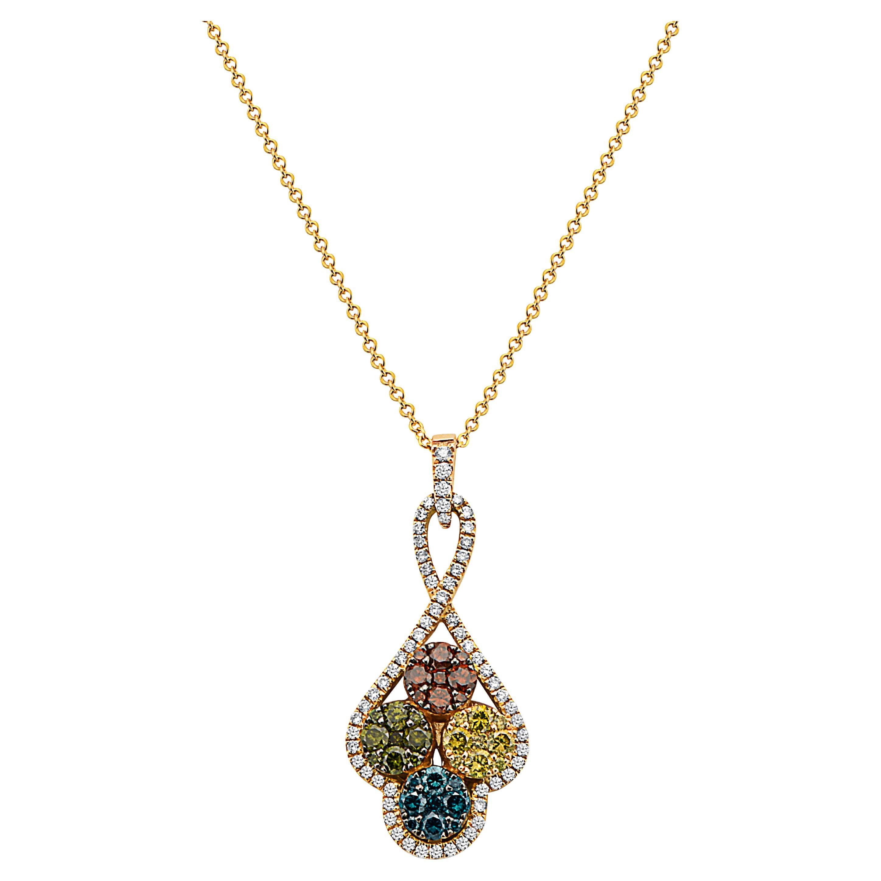 LeVian Pendant 7 8 Cts Blue Yellow and White Natural Diamonds in 14K Yellow Gold For Sale