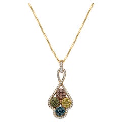 LeVian Pendant 7 8 Cts Blue Yellow and White Natural Diamonds in 14K Yellow Gold