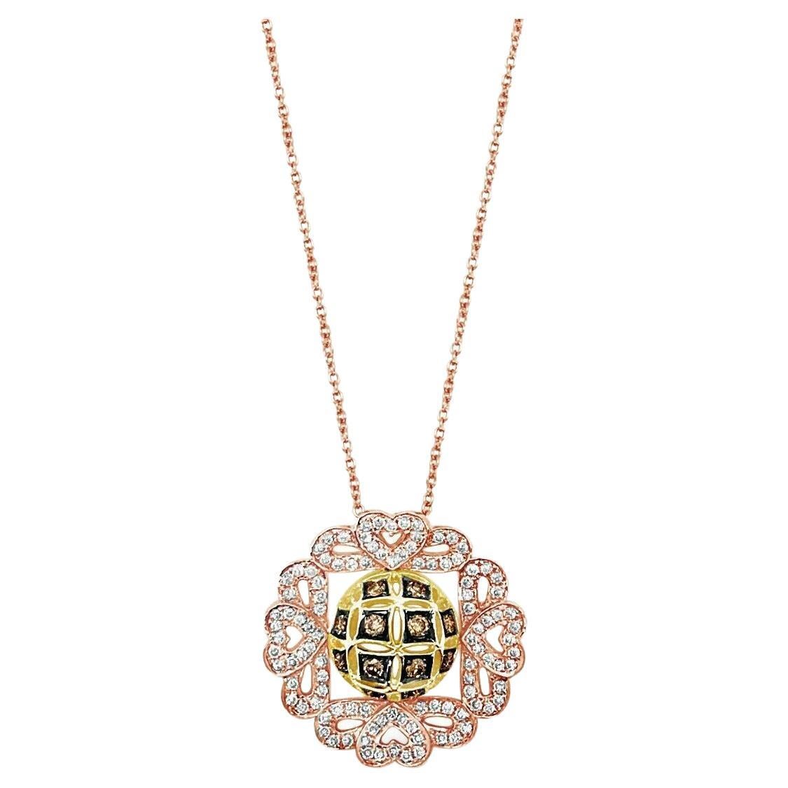 LeVian Pendentif en or bicolore 14 carats avec diamants couleur chocolat et diamants couleur fraise