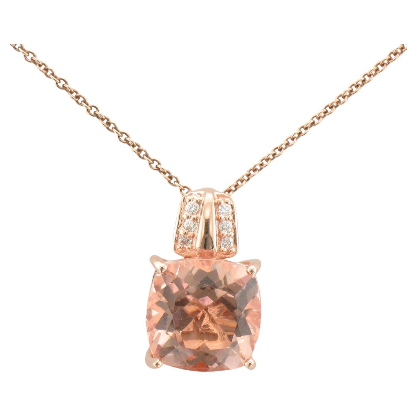 Levian Pink Morganite and Diamond Pendant in 14K Rose Gold For Sale