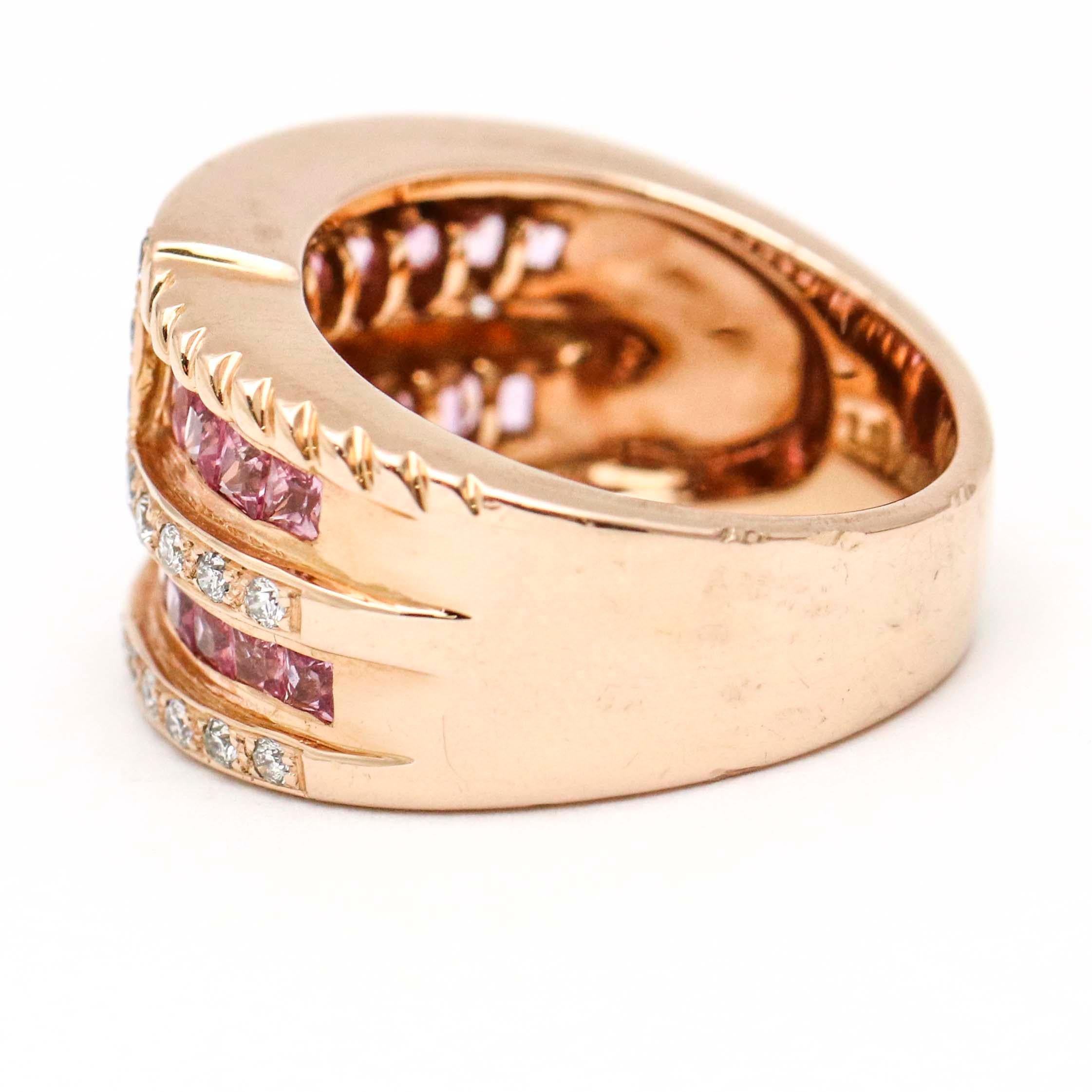 Princess Cut Levian Pink Sapphire and Diamond 14 Karat Rose Gold Ring