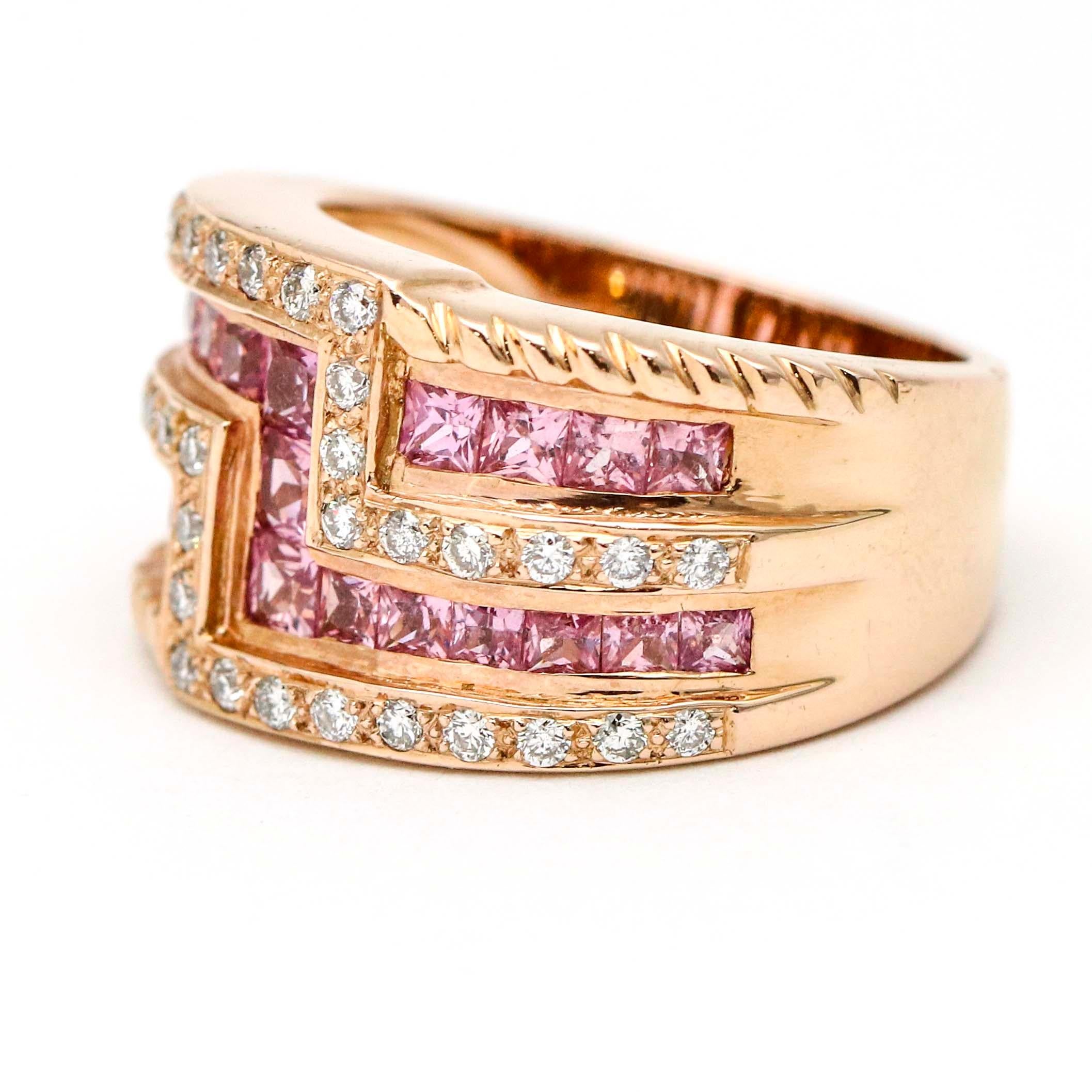 Levian Pink Sapphire and Diamond 14 Karat Rose Gold Ring In Good Condition In Fort Lauderdale, FL