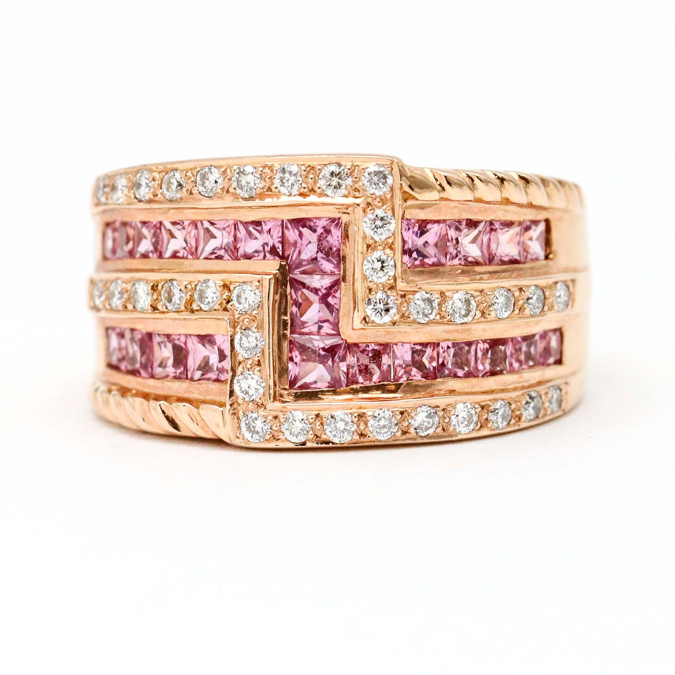 Women's Levian Pink Sapphire and Diamond 14 Karat Rose Gold Ring