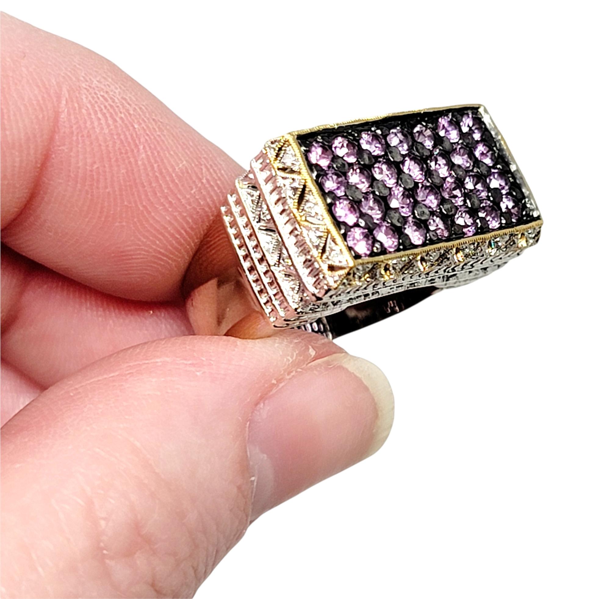Le Vian Pink Sapphire and Pave Diamond Signet Style Ring Two Tone 18 Karat Gold For Sale 2