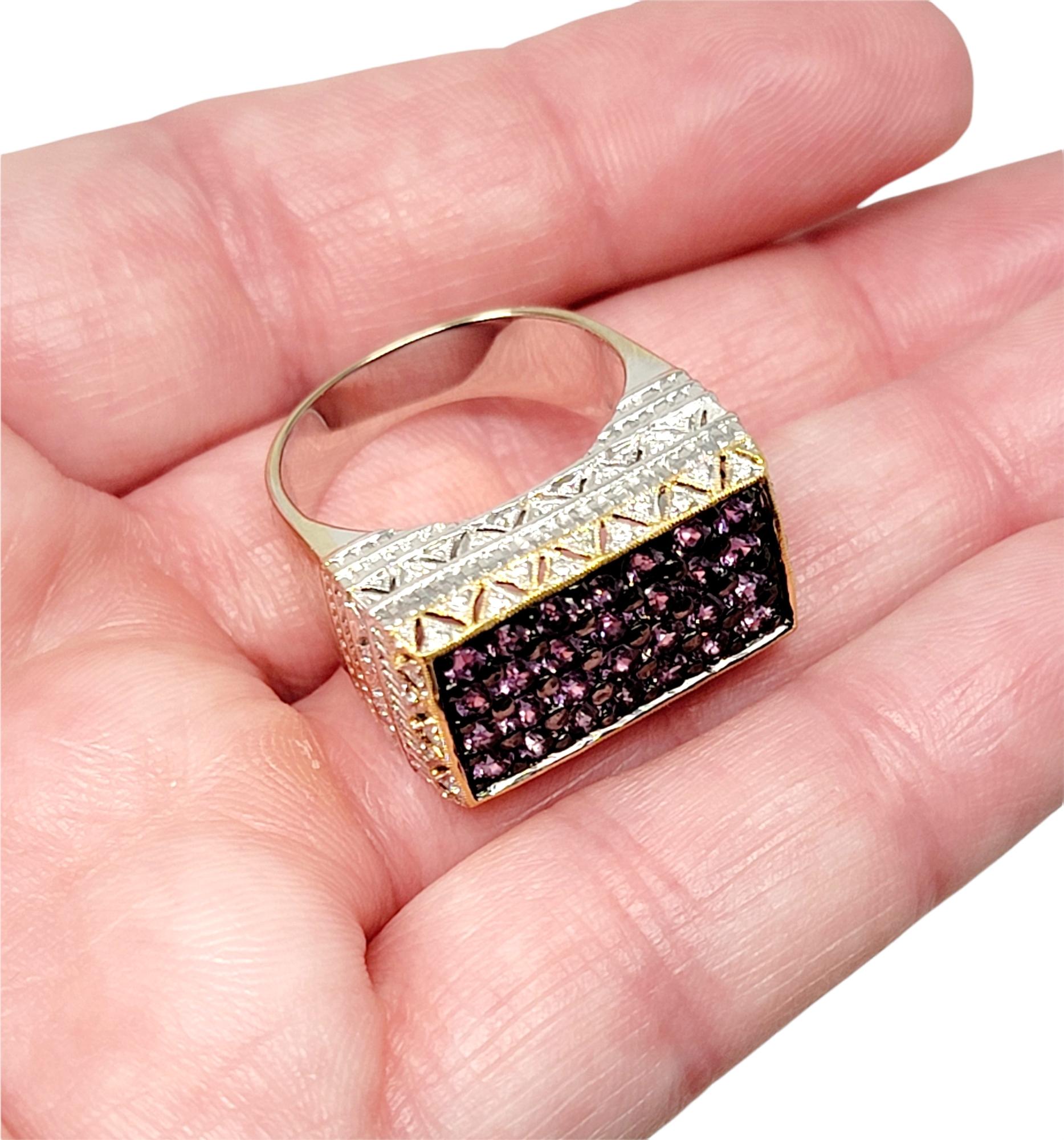 Le Vian Pink Sapphire and Pave Diamond Signet Style Ring Two Tone 18 Karat Gold For Sale 3
