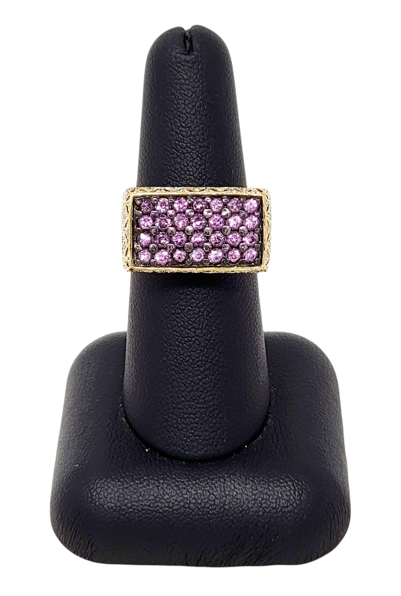 Le Vian Pink Sapphire and Pave Diamond Signet Style Ring Two Tone 18 Karat Gold For Sale 5