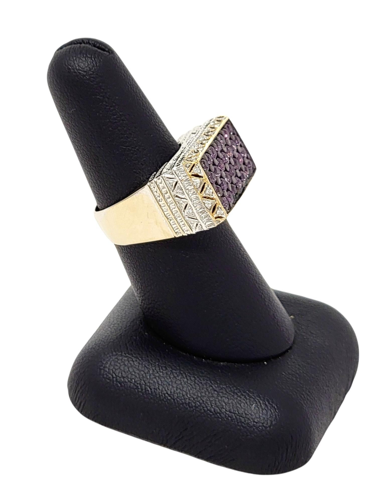 Le Vian Pink Sapphire and Pave Diamond Signet Style Ring Two Tone 18 Karat Gold For Sale 6