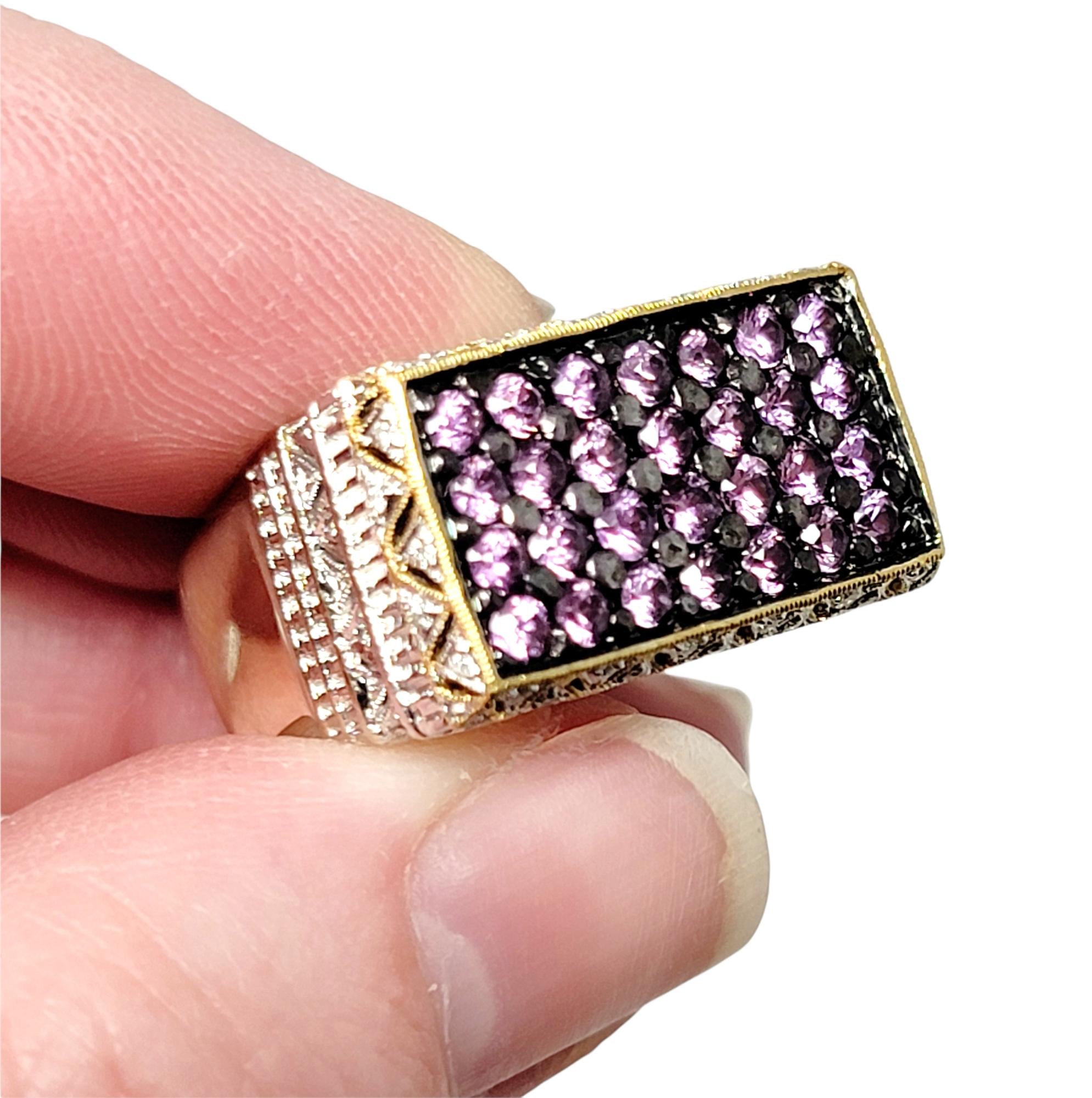 Le Vian Pink Sapphire and Pave Diamond Signet Style Ring Two Tone 18 Karat Gold For Sale 1
