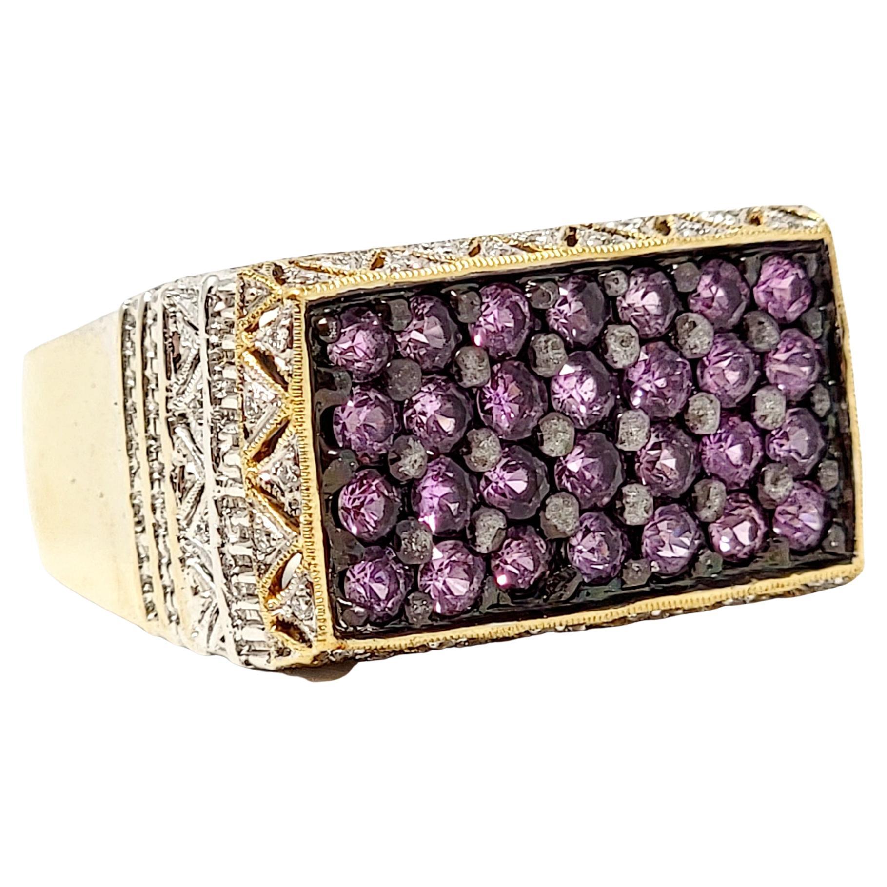 Le Vian Pink Sapphire and Pave Diamond Signet Style Ring Two Tone 18 Karat Gold For Sale
