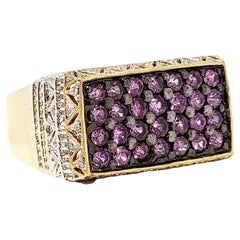Le Vian Pink Sapphire und Pave Diamond Signet Style Ring zwei Tone 18 Karat Gold