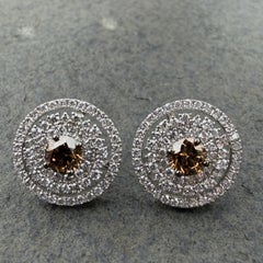 Levian Platinum Chocolate & Vanilla Diamond Stud Earrings Halo 7.1g
