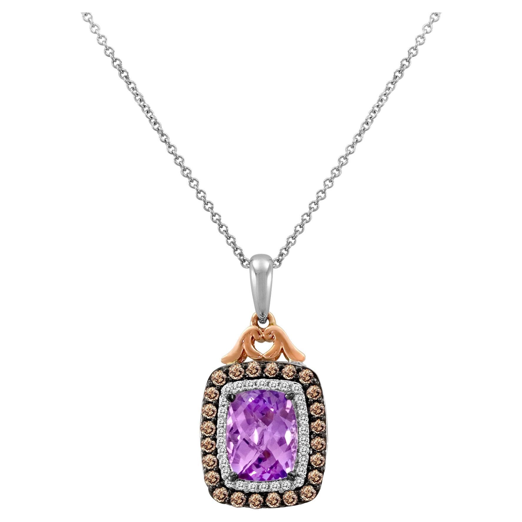 Levian Purple Amethyst and Diamond Pendant in 14k Multi Tone Gold