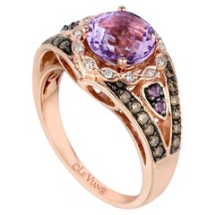 LeVian Purple Amethyst and Diamond Ring in 14K Rose Gold Size 7