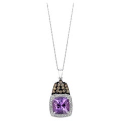 LeVian Purple Amethyst Chocolate & White Diamond Pendant in 14K WG-3 3/4 cts-18"