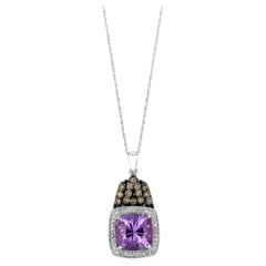 Levian Purple Amethyst Chocolate White Diamond Pendant in 14k White Gold