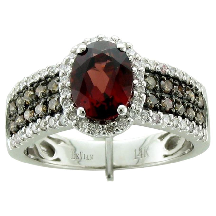 Levi Levian Ring mit rotem Rhodolith und Diamant in 14K Weißgold Größe 6 im Angebot