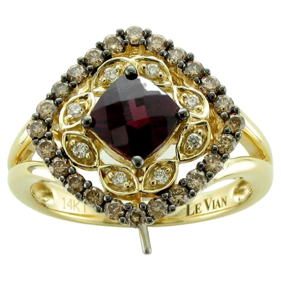 Levian Red Rhodolite and Diamond Ring in 14K Yellow Gold For Sale
