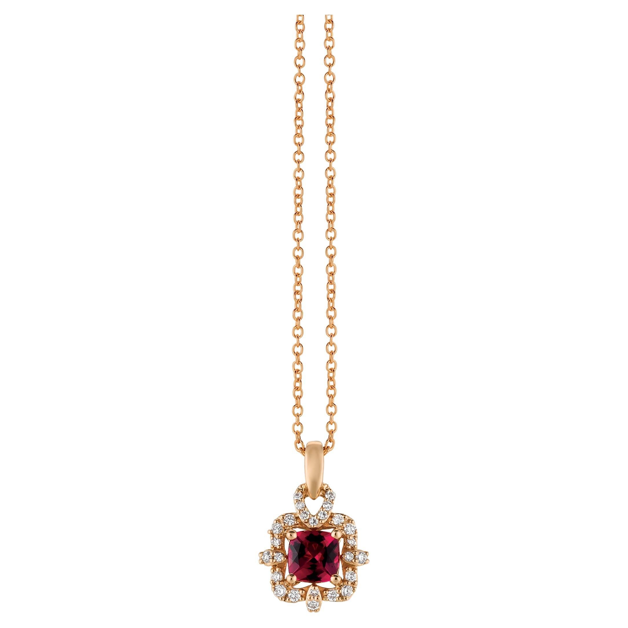 Levian Red Rubellite and Diamond Pendant in 14k Rose Gold